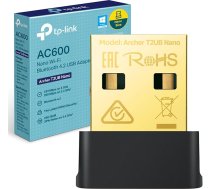TP-Link AC600 Nano Wi-Fi Bluetooth 4.2 USB adapteris, divjoslu bezvadu savienojums, atbalsta Windows 11/10/8.1/8/7 Wi-Fi, Windows 11/10/8.1/7 Bluetooth, WPA3 drošība, Plug and Play (Archer T2UB)