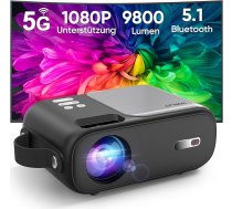 Mini projektors, 5G WiFi Bluetooth projektors ar Full HD 1080P, HORLAT projektors, neliels 9800 lūmenu portatīvais projektors ar ± 15° trapecveida korekciju, mājas kinozāles projektors viedtālrunim/televīzijai