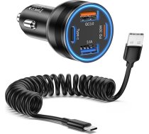 Cigarešu aizdedzinātāja USB, Avatcen 65 W 4 portu USB C auto lādētājs, QC & PD3.0 auto USB lādētāja adapteris DC12-24V ar 1,5 m USB C vijuma kabeli iPhone 16 15 14 13 sērijas, Galaxy S24 S23 S22 planšetdatoram (A-C)