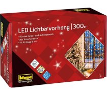 Idena 31856 - LED gaismas aizkars ar 300 LED gaismas diodēm silti baltā krāsā, ar 8 stundu taimera funkciju un transformatoru, aptuveni 3 m x 3 m, iekštelpu āra dekorēšanai Svētkiem, Ziemassvētkiem.