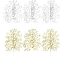 Lezevn Pack of 6 Christmas Glitter Leaves Ziemassvētku eglīte karājas rotājumi DIY Ziemassvētku vainags dekori Ziemassvētku eglīte piekariņš (zelta, sudraba)