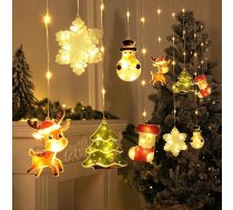 BLOOMWIN Ziemassvētku apgaismojums logu iekštelpu pasaku gaismas aizkars - 3D Ziemassvētku motīvs pasaku gaismas 3 m 120 LED aizkaru gaismas logu dekorēšana 8 režīmi USB Ziemassvētku dekorēšanas gaismas aizkars Silti balta krāsa