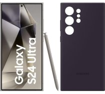 Samsung Galaxy S24 Ultra AI viedtālrunis, 12 GB RAM / 256 GB atmiņa, titāna pelēks, silikona korpuss tumši violets