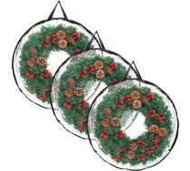 TOLIDA 3 Pack 36"/36 caurspīdīgs vainagu uzglabāšanas maisiņš ar rokturiem, apaļas Ziemassvētku vainagu virtenes uzglabāšanas konteineri, rāvējslēdzēja soma Ziemassvētku sezonai