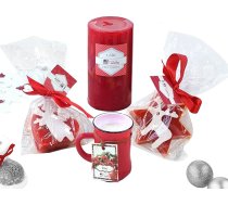 Candele D'Aurora Ziemassvētku komplekts, kas sastāv no sarkanas sirds sveces, sarkanas zvaigznes sveces, sarkanas sveces sarkanā kausā, lielas sarkanas sveces, sarkanas laternas komplekta.