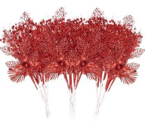 UXORSN Pack of 28 Ziemassvētku gliter ziedu ogu stublāji Mākslīgās Ziemassvētku eglīšu rotājumi Mākslīgie zari Ziemassvētku eglīte Picking DIY Holiday Crafts vainags mājas dekoru (sarkans)