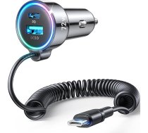 2025 Upgrade 72 W cigarešu aizdedzinātāja USB C adapteris, [Dual Chip] 3 porti PD3.0 & QC3.0 Quick Car Charger ar 1,5 m ātru spirālveida C tipa kabeli, auto lādētājs iPhone 16/15, Samsung S24 u.c.