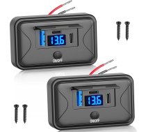 90W 12V USB strāvas strāvas adapteris, dubultais 36W USB C un QC 18W USB lādētājs ar voltmetra slēdzi, ūdensnecaurlaidīgs vairāku portu 12V ligzdu aksesuārs vieglajam autobusam, kravas automašīnai, autofurgonam, kravas automašīnai