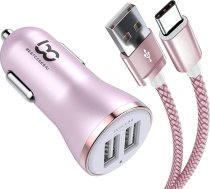 NWNK13 Auto lādētājs Samsung Galaxy A14 A54 A34 A52 A52S A53 A53 A23 A33 Mobilais telefons lādētājā 2 porti USB auto adapteris Quick Charge 4.8A ar 1 m C tipa USB kabeli, ātrgaitas uzlādes vadu