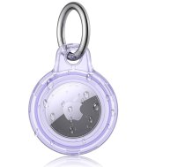 Airtag Halter, Airtag Schlüsselanhänger, TPU & Hard PC Air Tag Hülle, Metall Feder Schlüsselanhänger für Autoschlüssel, Taschen, Zubehör für Apple Air Tag (Clear Violett)