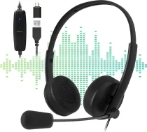 Venker USB austiņas ar mikrofonu, 3,55 mm ligzda un USB/USB-C austiņas, trokšņu slāpēšanas austiņas datoram, klēpjdatoram, daudzfunkcionālas USB austiņas zvanu centram, Skype, webināram, birojam