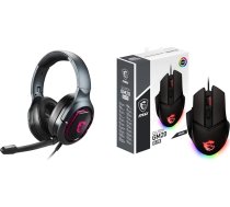 MSI IMMERSE GH50 Gaming Headset - austiņas ar 7.1 virtuālo telpisko skaņu & Clutch GM20 Elite Gaming Mouse - 6400 DPI optiskais sensors, labās rokas, 20Mio+ klikšķu Omron slēdži