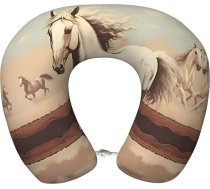 WZYCWB Prancing White Horse Memory Foam U-veida ceļojumu spilvens, kempingam, mājai, birojam, braukšanai, galvas balstam, atpūtai, ceļošanai, kakla spilvenam,