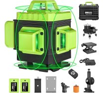 Krustlīnijas lāzers Zaļš Pašizlīdzinošais lāzera līmeņrādis 16 līnijas 4D x 360 grādu līnijas lāzers Krustlīnijas lāzers Celtniecības lāzers Regulējams spilgtums iekštelpās būvlaukumā 2 x baterijas