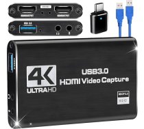 HDMI video uztveršanas karte Switch, 4K ārējā uztveršanas karte straumēšanai ar USB 3.0 un 2K 30FPS spēļu uztveršanai Nintendo Switch/PS5/Xbox/PS4/Steam Deck