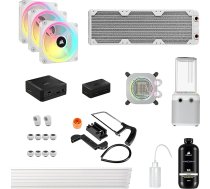 CORSAIR Hydro X sērijas iCUE LINK XH405i pielāgotais dzesēšanas komplekts - Hardline ūdens dzesēšanas shēma - XC7 ELITE CPU ūdens dzesētājs - XD5 ELITE D5 sūknis - 3x QX120 RGB ventilatori - balts