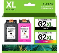 ECHALLENGE 62XL (C2P07AE) krāsaina un melna tintes kasetne HP 62 Multipack XL tintes kasetnei Envy 5640 7640 5540 5540 5548 5546 7645 OfficeJet 250 200 5740 5742 258 (melna, trīskrāsu)
