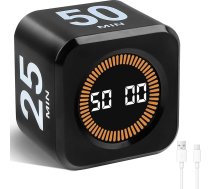 Cuteefun Cube vizuālais taimeris, rotējošs Pomodoro taimeris, 5/10/25/50 minūtes un pielāgota atpakaļskaitīšana, izslēgšanas un zvana režīms, USB C uzlādējams, virtuves taimeris, melns
