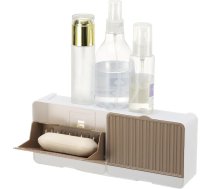 sourcing map Ziepju turētājs ar āķiem, 10 x 4,3 x 2 collas, dubultā režģa sienas stiprinājums, bez urbšanas, ziepju trauks dušai, vannas istabai un virtuvei, pašiztukšojošs dizains saglabā ziepes sausas (haki)