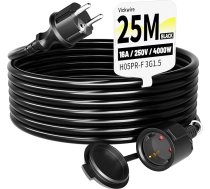Vickwire gumijas pagarinātājs 25 m ārējais kabeļa pagarinātājs ar aizsargkontaktu kontaktdakšu Schuko pagarinātājs 16 A/250 V, melns, H05RR-F 3G 1,5 mm²