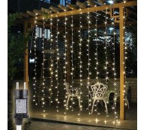 SALCAR LED gaismas aizkars āra gaismu aizkars 2 x 2 m, pasaku gaismas aizkars Ziemassvētki iekštelpās ar 8 režīmiem un atmiņu, Ziemassvētku apgaismojums āra dārzs, silti balts