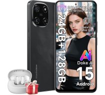 Blackview Color 6 atbloķēts mobilais tālrunis, 24GB+128GB/2TB, 50MP+13MP AI kamera, 5000mAh/18W, Dual SIM viedtālrunis, 4G Android 15 viedtālrunis, 5G WiFi/OTG/GPS, pirkstu nospiedumu/personas ID, melns