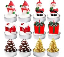 RYAN Pack of 12 Mini tējas sveces Ziemassvētku sveces Nearomatizētas Ziemassvētku tējas sveces 5 x 4 cm Ziemassvētku sveces galda rotājums Santa Sniegavīrs Ziemassvētku priekšvakarā Crazy Ziemassvētku sveces