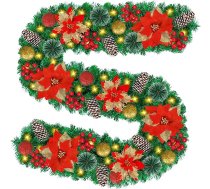 XUNIVERS Ziemassvētku rotājumi no rotangpalmas, Ziemassvētku virtene, 2,7 m garais mākslīgais egļu vainags, Ziemassvētku vainags, egļu vainags, piemērots sienām, kamīniem, kāpnēm, Ziemassvētku rotājumiem