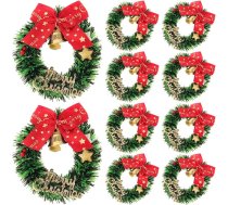 TOPBATHY 10 gab Ziemassvētku vainags Ziemassvētku vainags Ziemassvētku vainags Toy Mini House Wreath Ziemassvētku eglīte Svētku rotājums Toy Wreaths Xmas Wreaths ar Bow Dollhouse Hanging Wreath Miniature Cloth