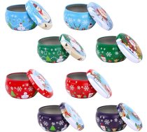 Sveču skārda 8 Pack Ziemassvētku apaļas kārbas skārda plāksnes Tukšas skārda bundžas Mini sveču izgatavošanas konteiners Tukša metāla sveču skārda ar vāku svecēm Candy Ziemassvētku Ziemassvētku ballītes dāvanas