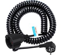 Pagarinātājs, spirālveida kabelis, aizsargkontaktu spirālveida kabelis, 0,8 m līdz 2 m PVC pagarinātājs, stiepjams spirālveida kabelis ar zemējuma aizsardzību iekštelpās un būvlaukumos (250 V/13 A, melns)