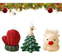 3 Stück Weihnachten duftende Kerzen, Handgemachte Zarte Weihnachtsmann Weihnachtsbäume Rotes Haus Handschuhe Rentier geformt Kerzen Set für Xmas Party Urlaub Neujahr Geschenk Dekoration (A)