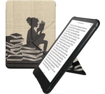 kwmobile Aizsargvāciņš saderīgs ar Amazon Kindle Paperwhite (2024)/Colorsoft - mākslīgās ādas vāciņš - eReader vāka vāciņš - sieviete lasa melns bēšs