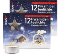 MiCasa SuCasa 2 x 12 piramīdveida tējas lampiņas ar metāla vāciņu, parafīns, 96 stundas kopējais degšanas laiks, lielākas liesmas dēļ ideāli piemērotas Ziemassvētku piramīdām, Adventa un Ziemassvētku dekorēšanai.