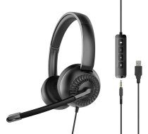 Speedlink METIS USB Stereo austiņas - vieglas vadu austiņas ar mikrofonu un tālvadības pulti, USB-A un 3,5 mm Jack spraudnis, uzglabāšanas soma, melnas krāsas