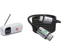 JBL Tuner 2 radio ierakstītājs baltā krāsā - portatīvais Bluetooth skaļrunis ar MP3 un INIU USB C kabeli