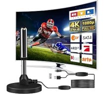 DVB-T2 iekštelpu antena ar pastiprinātāju - iekštelpu antena TV, DVB-T/T2, TV antena 4K UHD Full HD, 360° uztveršana līdz 500 km, bezmaksas raidītājs