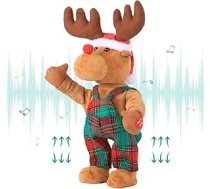 SdeNow Dejojošā dziedošā Rūdolfa ziemeļbrieža rotaļlieta - Ziemassvētku vecīša animācijas muzikālā plīša lelle - Tweaking Santa Claus