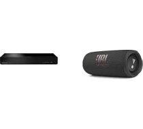 Panasonic DP-UB154EG-K Ultra HD Blu-ray atskaņotājs melnā krāsā (HDR10+, 4K Blu-ray diski, 4K VoD, Dolby Atmos, HDMI, USB) un JBL Flip 6 Bluetooth Box melnā krāsā - ūdensizturīgs pārnēsājams skaļrunis