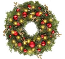 Ziemassvētku vainags, durvju vainags Ziemassvētki, mākslīgais vainags ar Ziemassvētku rotājumiem, ogām un priežu čiekuriem, Adventes vainags, Ziemassvētku rotājums, diametrs 30 cm, priekšdurvīm, kamīnam un sienai