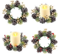 ZYOOO Ziemassvētku svecīšu gredzeni, 4 adventes vainags ar mākslīgajiem priežu čiekuriem, ogām un adatām, galda vainags Ziemassvētkiem, galdam, kāzu rotājumiem