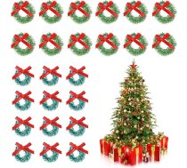 Mini Ziemassvētku rotājumi, 24 mini Ziemassvētku vainagu komplekts, 3 cm mākslīgais mini Ziemassvētku rotājumu vainags, Ziemassvētku eglīšu vainagu rotājumi miniatūrām Ziemassvētku rotām (2 krāsas)