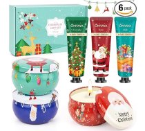 Weihnachtskerzen-Geschenk-Set für Frauen, Hand-Ceam-Set, Aromatherapie-Kerzen für Zuhause, Reisegröße, Handlotion für trockene, rissige Hände, Wertschätzungsgeschenk für Weihnachten, Heimdekoration