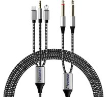 6,56 m 1/4" uz USB-C audio adaptera kabelis, 3,5 mm uz 6,35 mm TS adapteris, DAC mikroshēma, 3 in 1 1/4 stereo kabelis mājas kinozāles pastiprinātājam