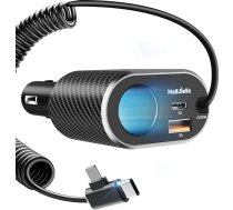 Auto lādētājs 5-in-1, Cigarešu aizdedzinātāja USB C adapteris ar 100 W ligzdu, 1,5 m spirālveida C tipa kabelis, ātrais lādētājs, auto lādētājs iPhone 17 16 15 15 14 13 iPad Samsung Galaxy GPS auto aksesuāri