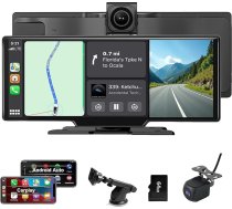 Bezvadu Carplay displejs 10,26 collas, skārienjūtīgais Carplay Android automašīnas displejs ar 4K Dashcam un 1080P atpakaļgaitas kameru, pārnēsājams autoradio Apple Carplay displejam, ar 64G TF, Bluetooth, FM