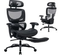 COLAMY Ergonomisks biroja krēsls ar kāju balstu, 3D roku balstiem, galvas balstu, jostas balstu un elpojošu sietu - biroja un mājas biroja krēsls, melns