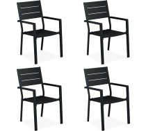 Relaxdays Dārza krēsli 4 HBT 90 x 53,5 x 59 cm Balkona krēsli ar roku balstiem Metāla modernas terases mēbeles melnas krāsas