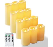 Homemory mirgojošas nedegošas sveces, āra ūdensizturīgas LED sveces, darbināmas ar akumulatoru, ar tālvadības pulti un taimeri, elektriskās viltus plastmasas sveces, ziloņkaula krāsā, 12 vienību komplekts
