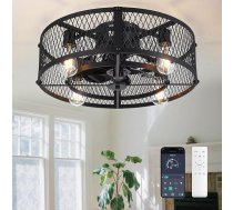Depuley Cage griestu ventilators ar gaismu: 20 collu griestu ventilators ar tālvadības pulti guļamistabai - klusais motors lauku mājas griestu ventilatori lauku virtuvei (E27 spuldzes iekļautas)
